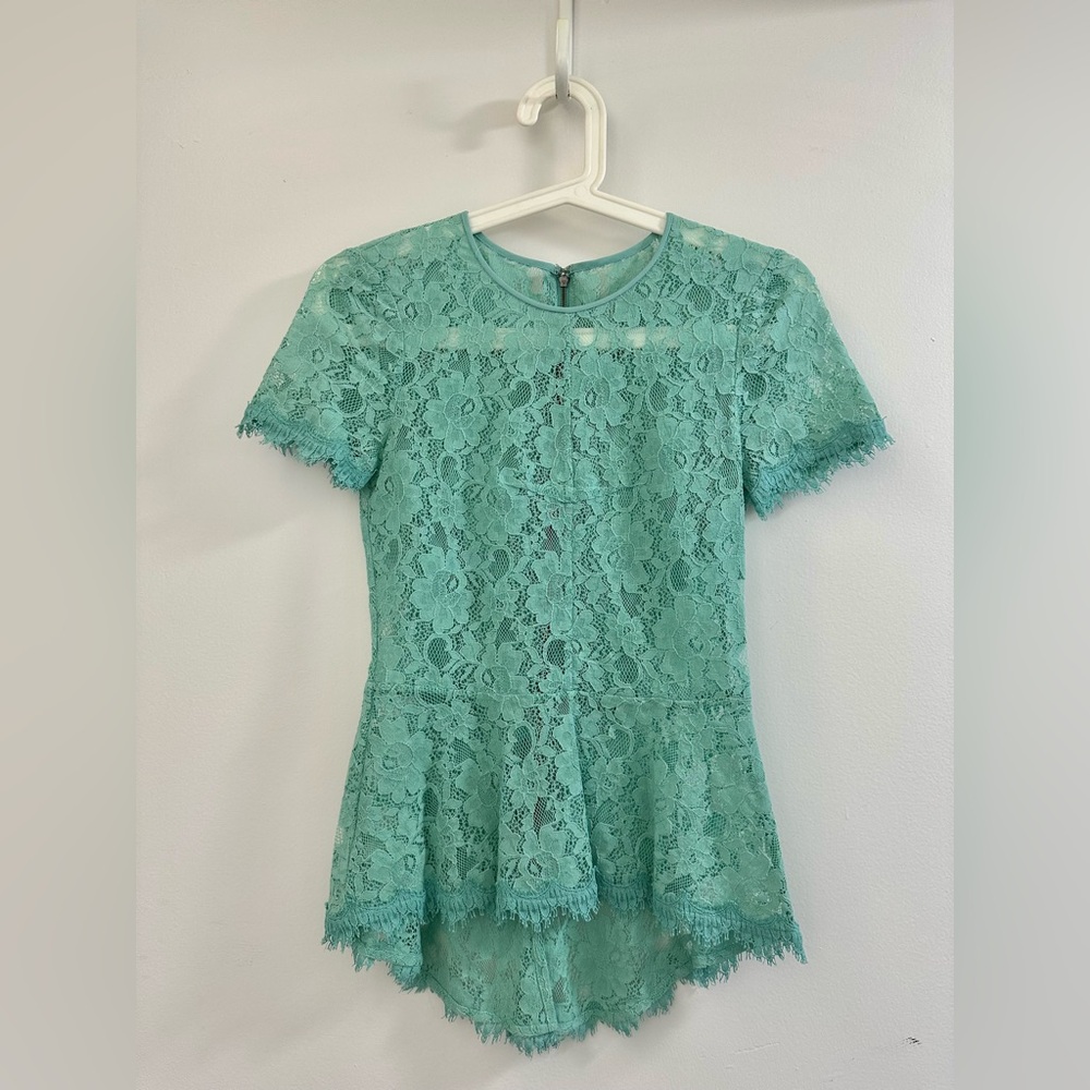 BCBG Lace Peplum Top in Aqua